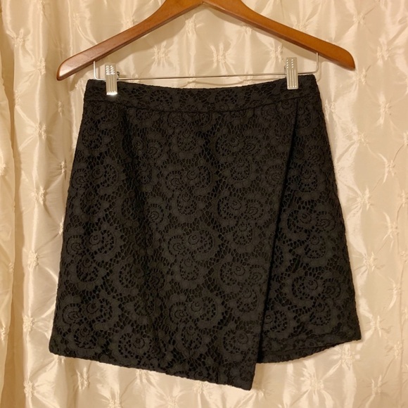 Madewell Black Lace Asymmetrical Split Skirt Faux Wrap Mini - Picture 1 of 10